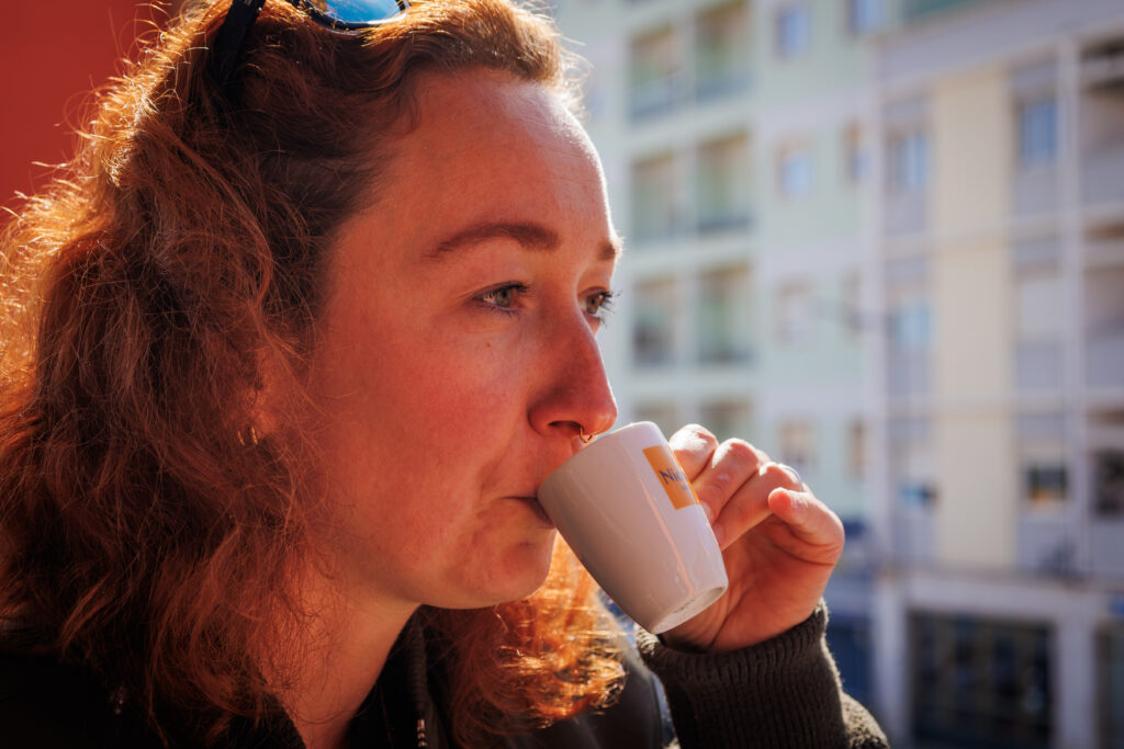 Setubal community member enjoying a coffee at Terraco do Mercado